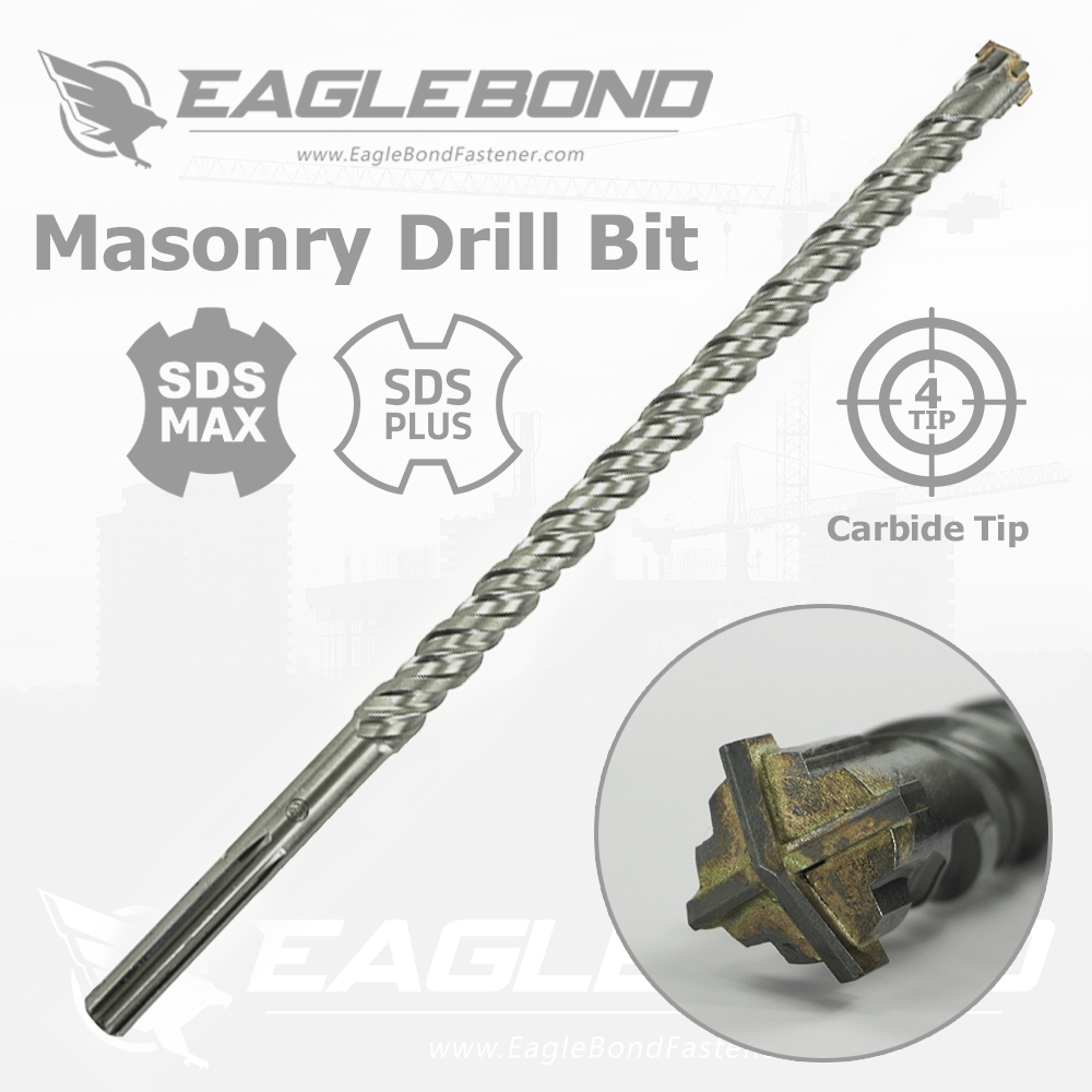 Eagle Bond SDS PLUS and SDS Max - Masonry Drill Bit Carbide 4 Tip Ø6mm to Ø40mm 